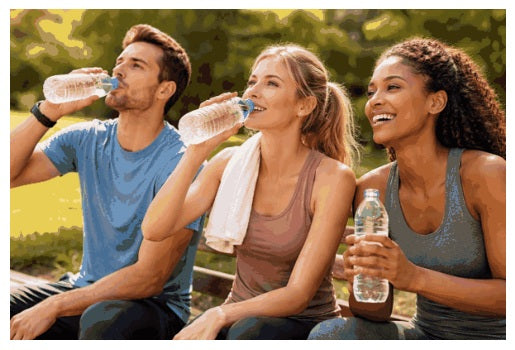 3 mensen in sportkleding die water uit een flesje drinken