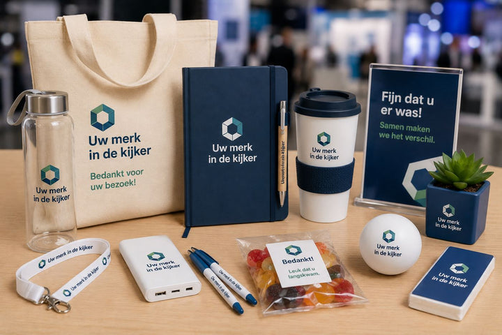 verschillende relatiegeschenken op een tafel