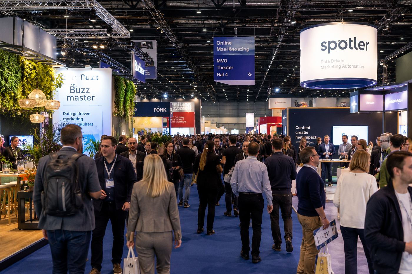 bezoekers op drukke beurs