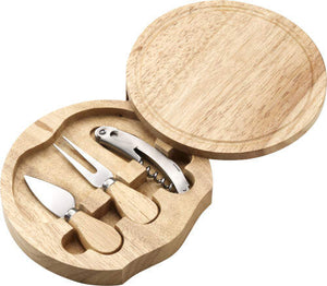 set: kaasmes en vork, kelnermes + snijbord bruin 3 kleuren tp 11132