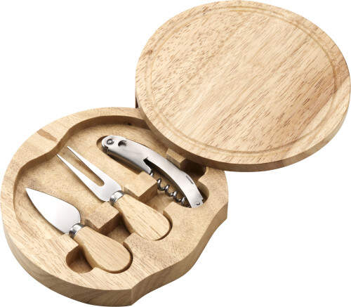 set: kaasmes en vork, kelnermes + snijbord bruin 3 kleuren tp 11132