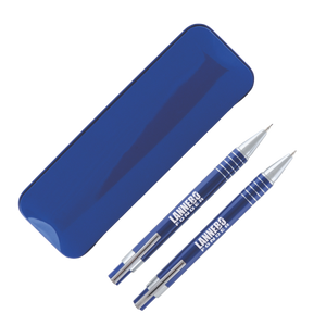 CURA&Ccedil;AO pennenset met 1 balpen en 1 vulpotlood donkerblauw 2 kleuren 2399