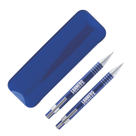 CURA&Ccedil;AO pennenset met 1 balpen en 1 vulpotlood donkerblauw 2 kleuren 2399
