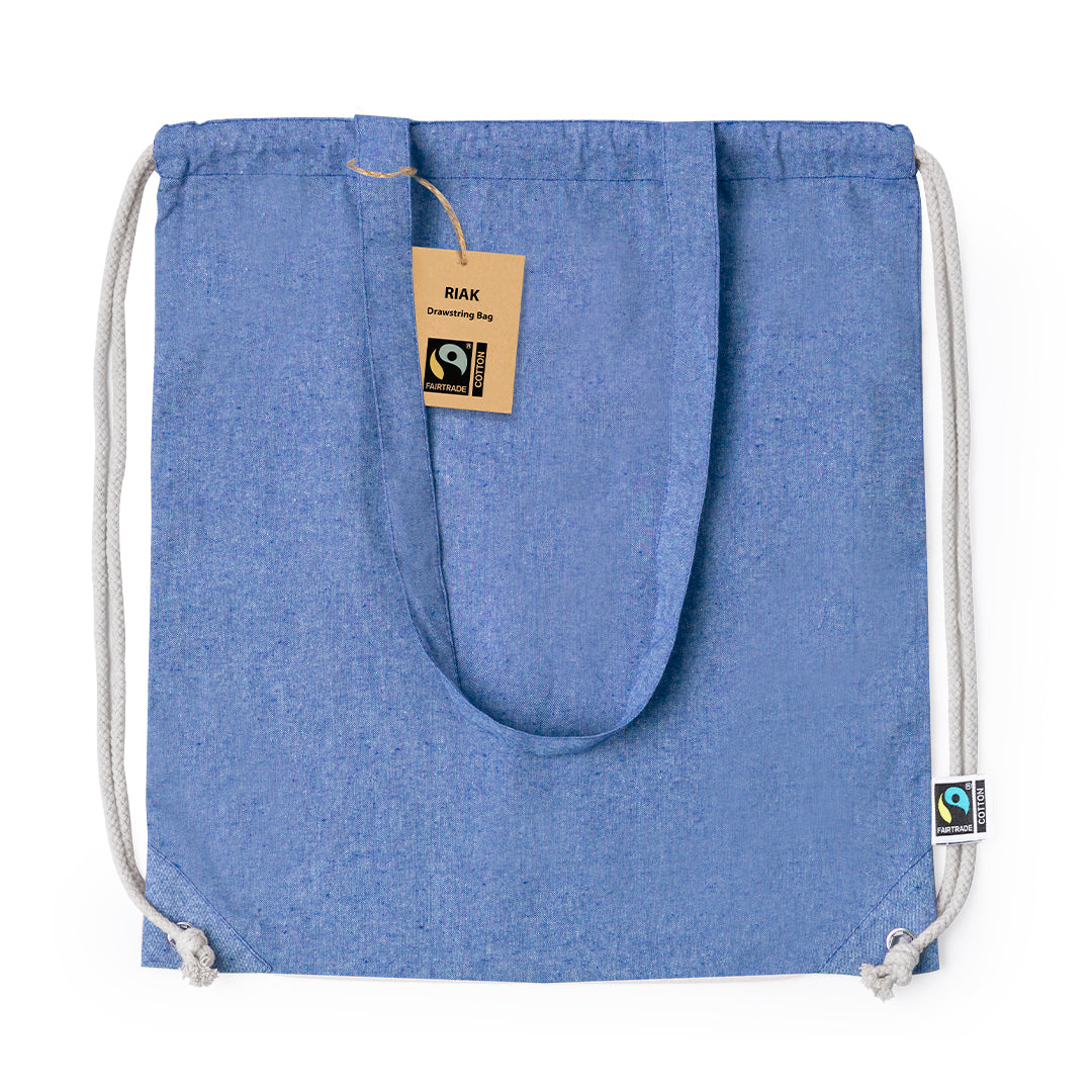Trekkoordtas Riak Fairtrade blauw onbedrukt
