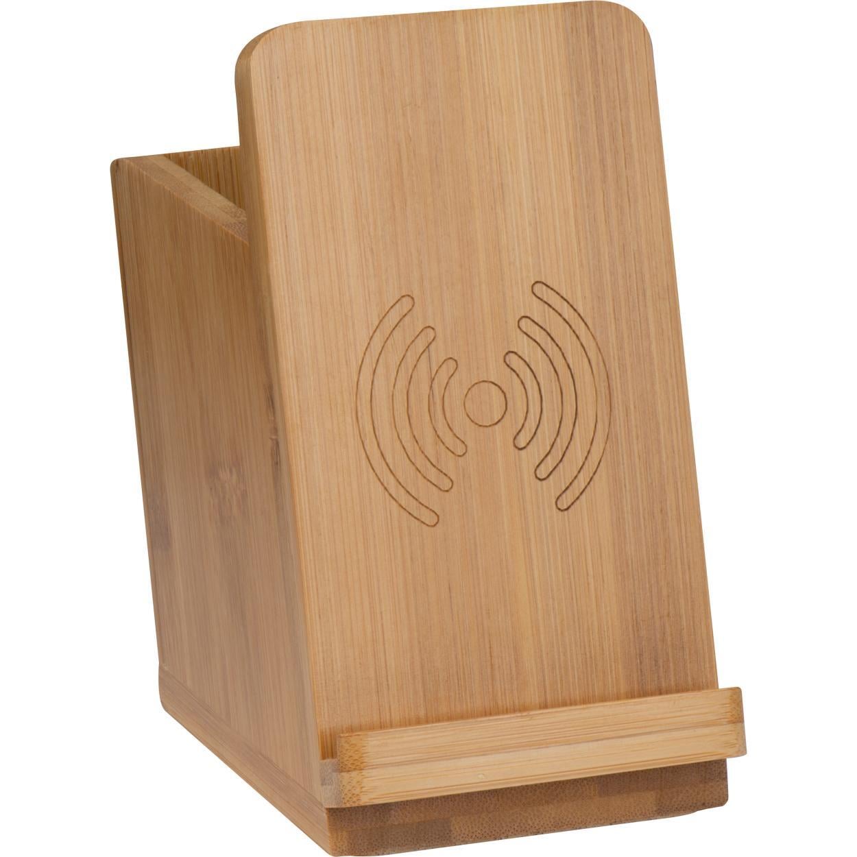 Pennenhouder van bamboe met wireless charger sample