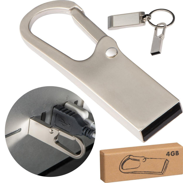 Metalen USB-stick met karabijnhaak, 4GB sample