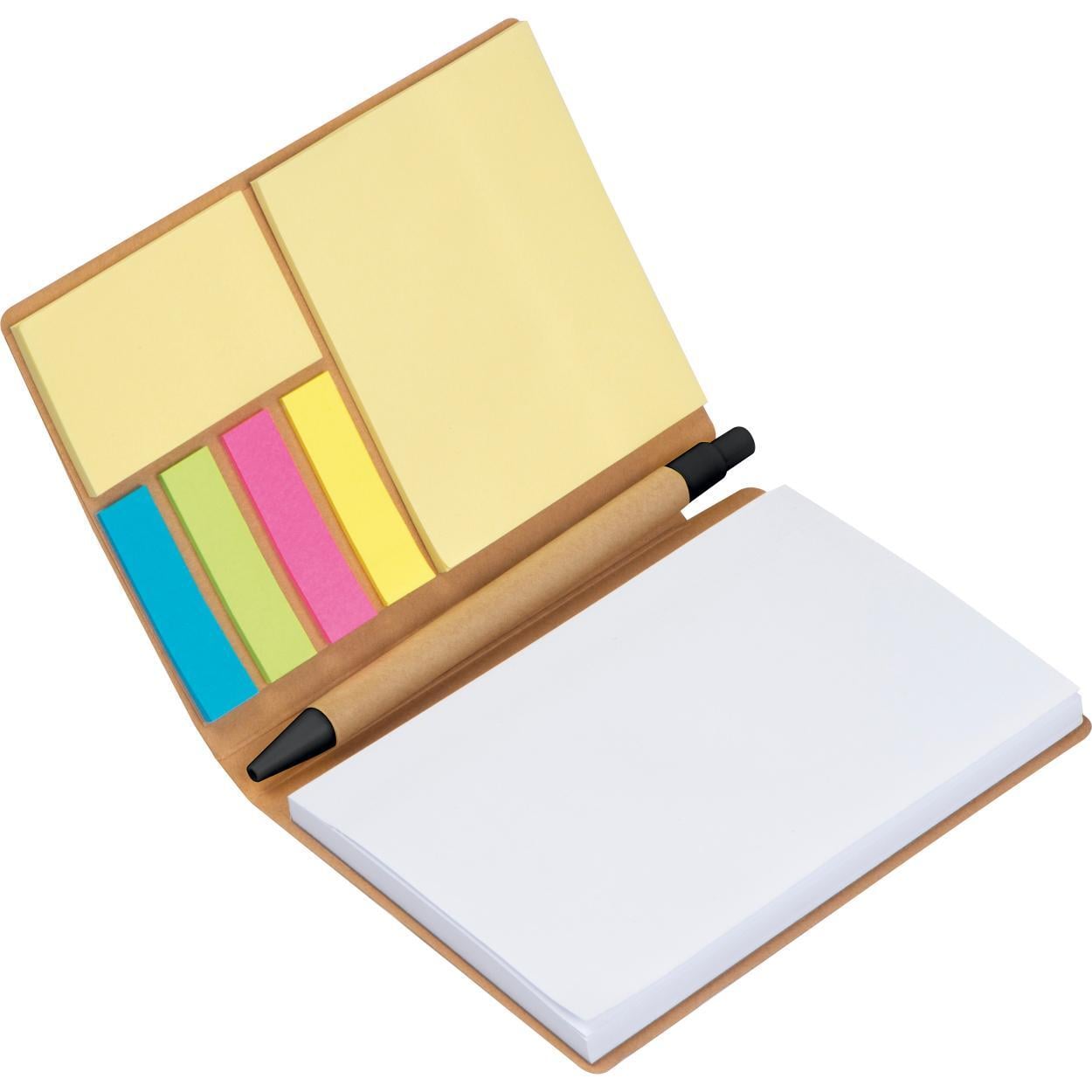 Notitieboekje met pen en markeervelletjes sample