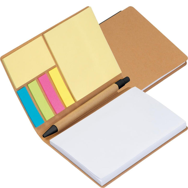 Notitieboekje met pen en markeervelletjes sample