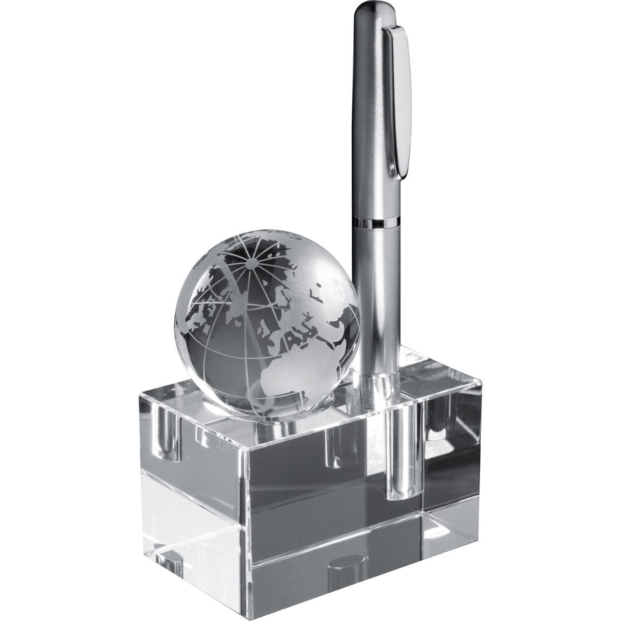 Glazen wereldbol en pennenhouder sample
