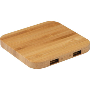 Wireless charger van bamboe met 2 USB-Hubs 13395