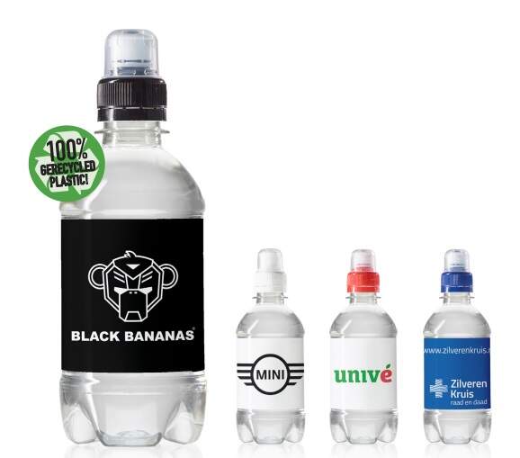 RPET flesje mineraalwater 330 ml met sportdop bedrukken