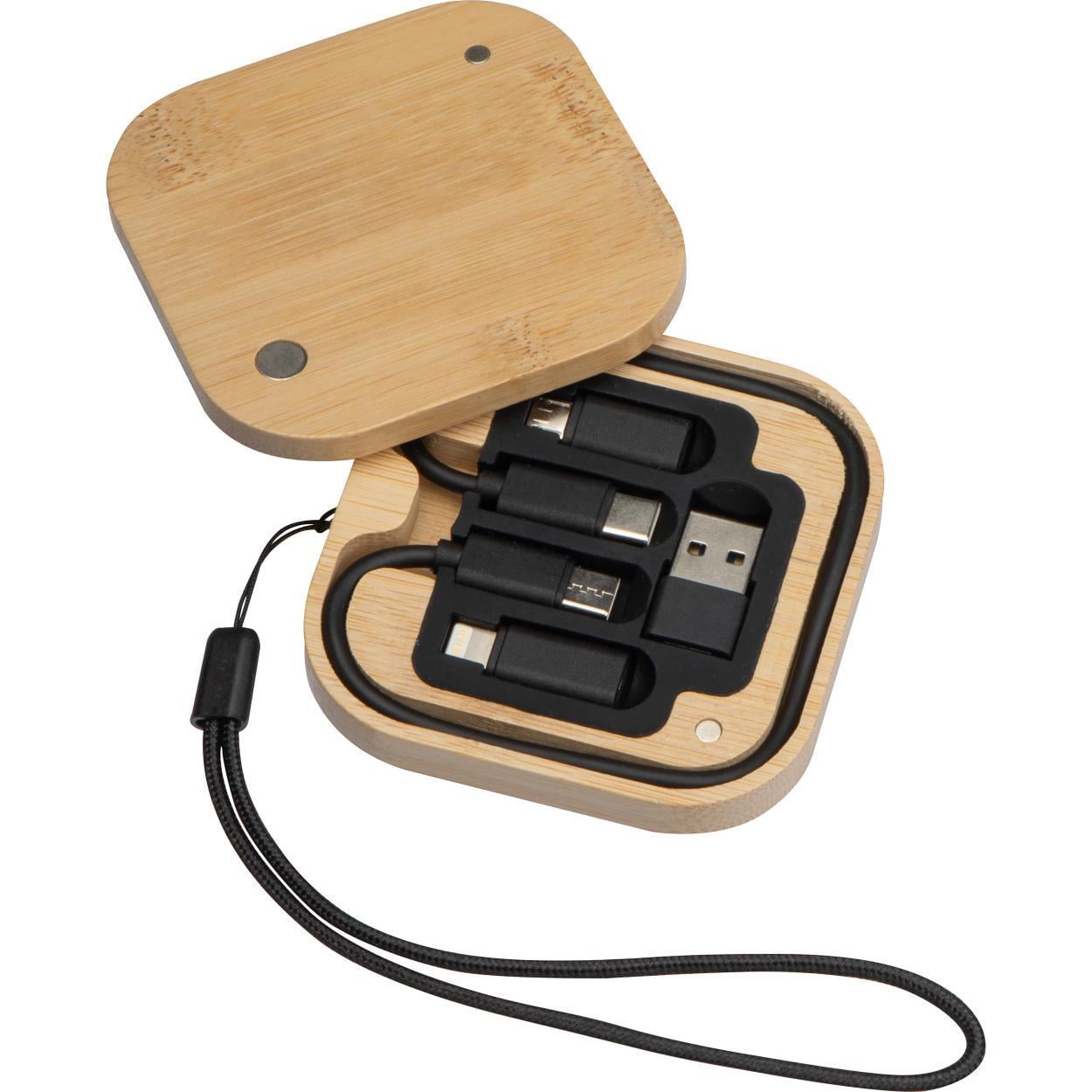 Kabel- en adapterset in bamboe doosje sample