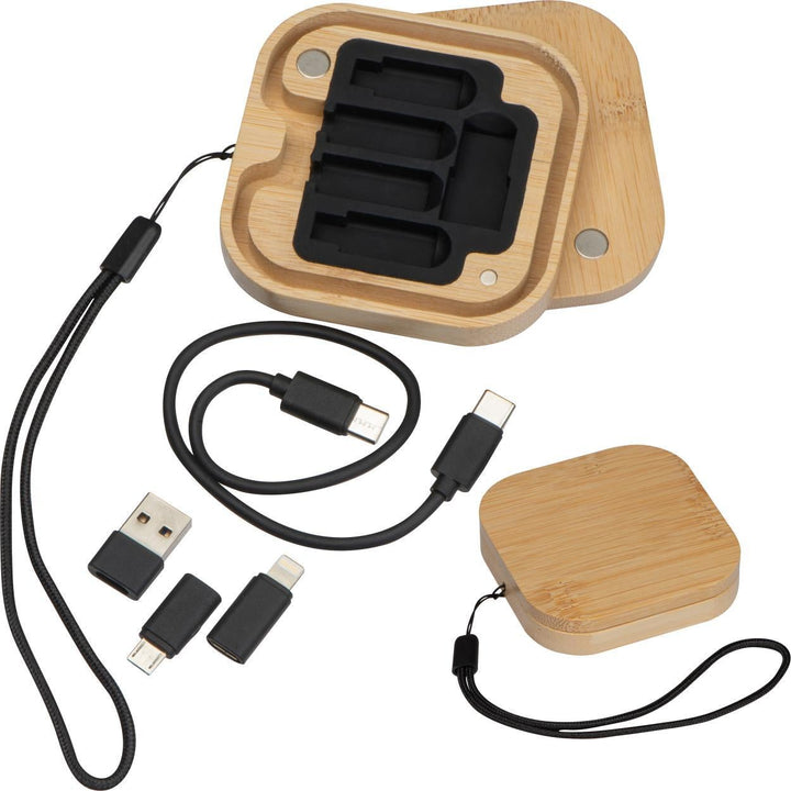 Kabel- en adapterset in bamboe doosje sample
