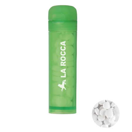 Mint tube met ca. 11 gr. mintjes en ingredienten label. sample