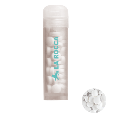 Mint tube met ca. 11 gr. mintjes en ingredienten label. sample