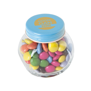Glazen potje met chco carletties lichtblauw 2 kleuren 4507