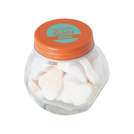 Kleine glazen pot gevuld met ca. 40 gr. hartjes gekleurd deksel sample