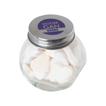 Kleine glazen pot gevuld met ca. 40 gr. hartjes gekleurd deksel sample