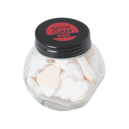 Kleine glazen pot gevuld met ca. 40 gr. hartjes gekleurd deksel sample
