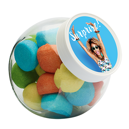 Glazen snoeppot met snoep bedrukken