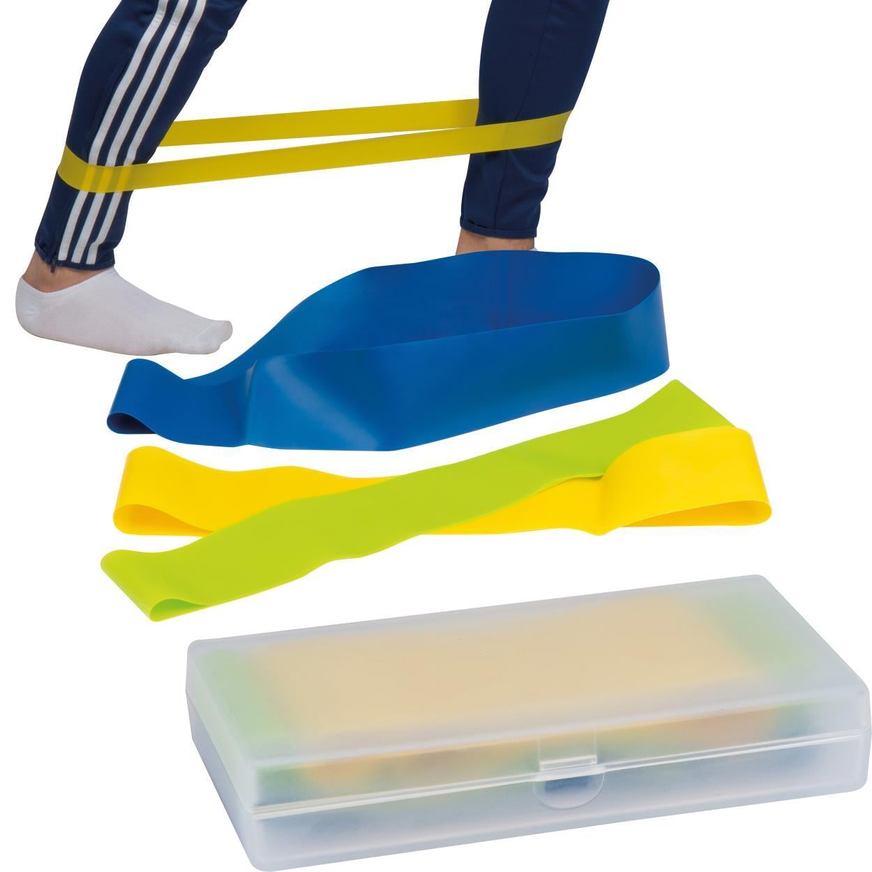 Elastische fitnessbanden in een kunststof box sample