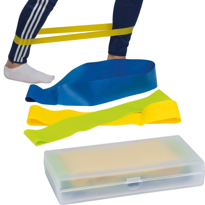Elastische fitnessbanden in een kunststof box sample