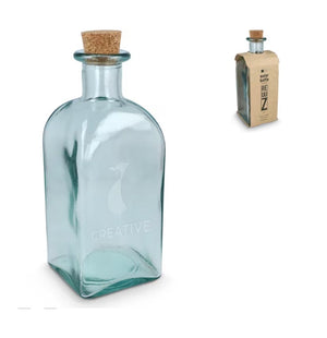 Vierkante Gerecycled glas Waterfles ReuuZ met kurkstop 1L bedrukken