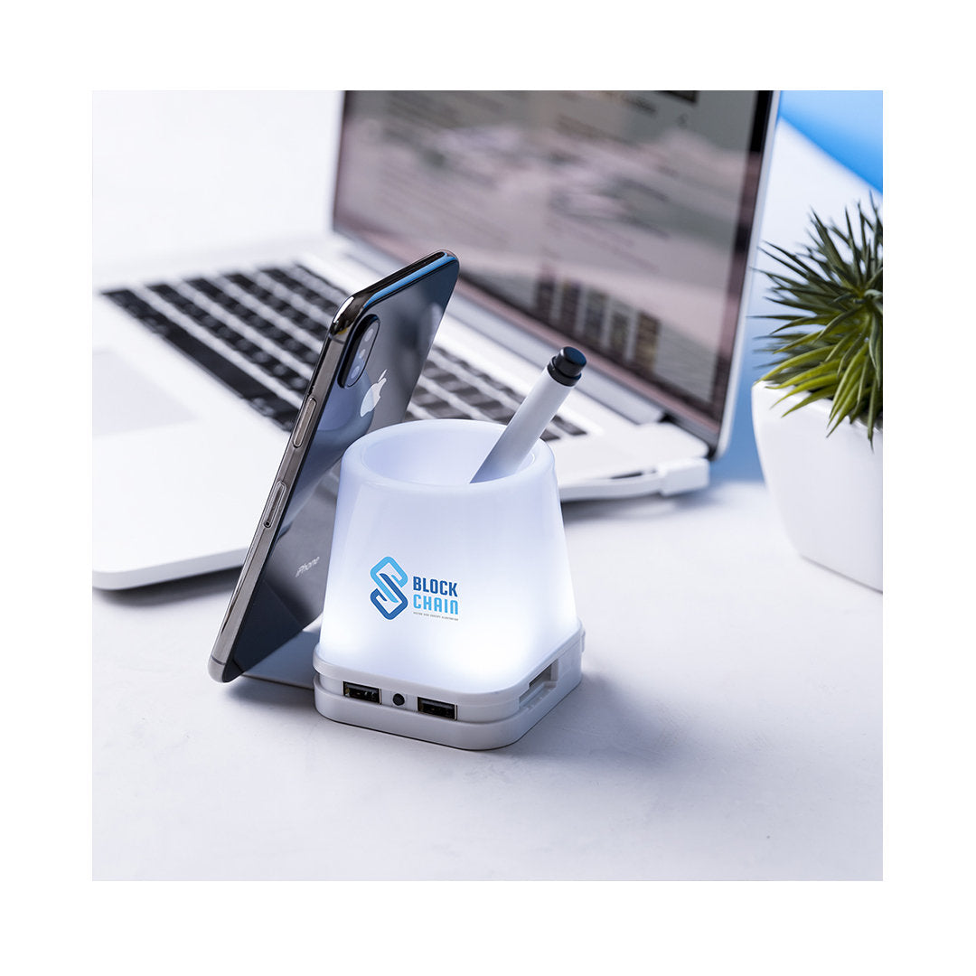 USB-hub met pennenhouder Belind wit onbedrukt