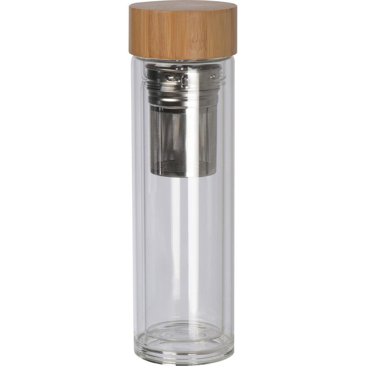 420 ml dubbelwandige glazen fles met bamboo deksel bedrukken