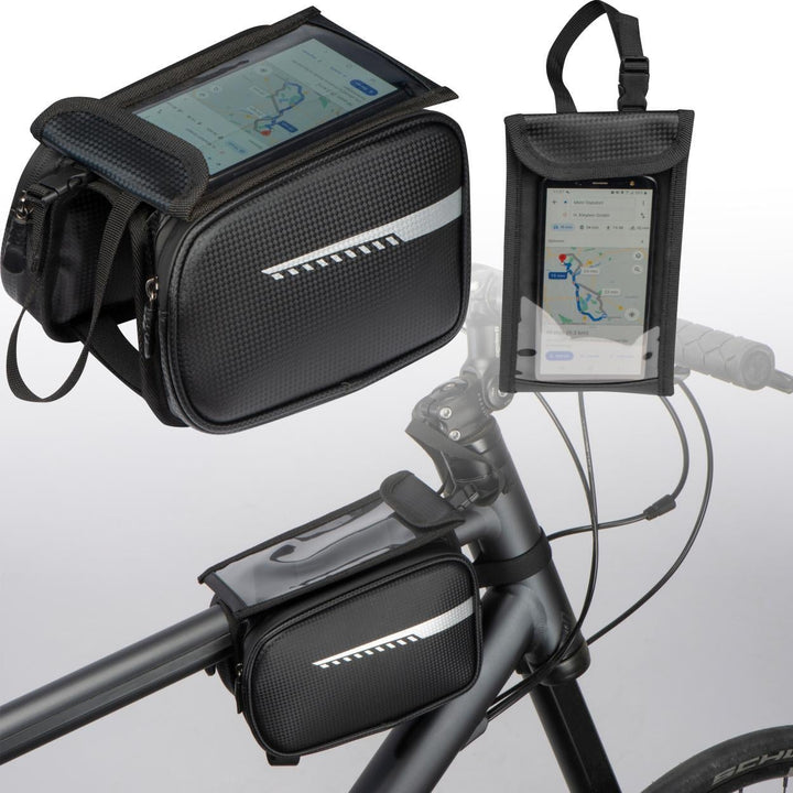 Fietstas met 2 vakjes en vakje voor smartphone sample