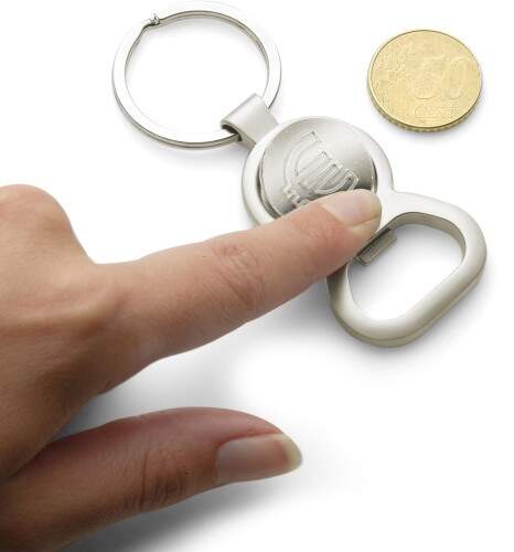 Sleutelhanger met opener en munt bedrukken
