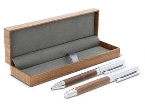 Balpen en rollerball set walnoot hout  met opdruk