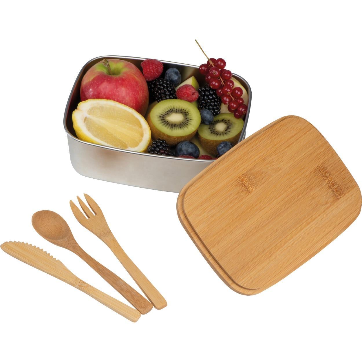 Grote lunchbox met bestek en deksel van bamboe sample