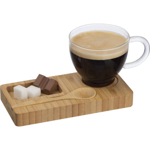 Koffie/ Thee setje met een bamboe serveerplankje en bamboe lepel 6720