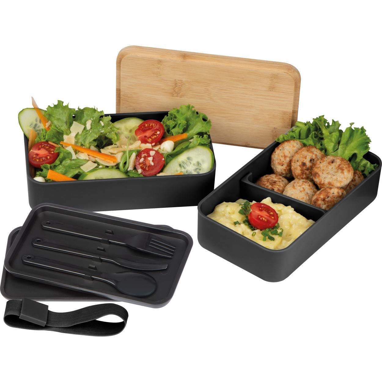 Dubbel-laags lunchbox van PP en bamboe sample