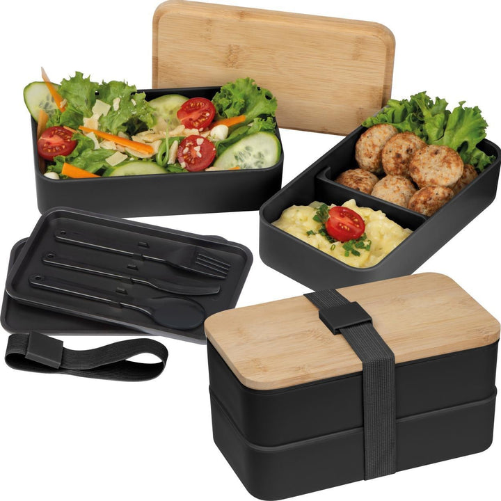 Dubbel-laags lunchbox van PP en bamboe sample