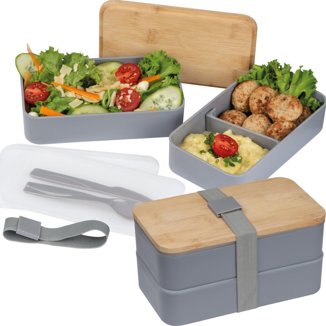 Dubbel-laags lunchbox van PP en bamboe sample
