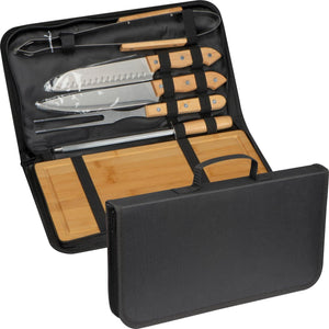 Barbeque set in etui met rits bedrukken