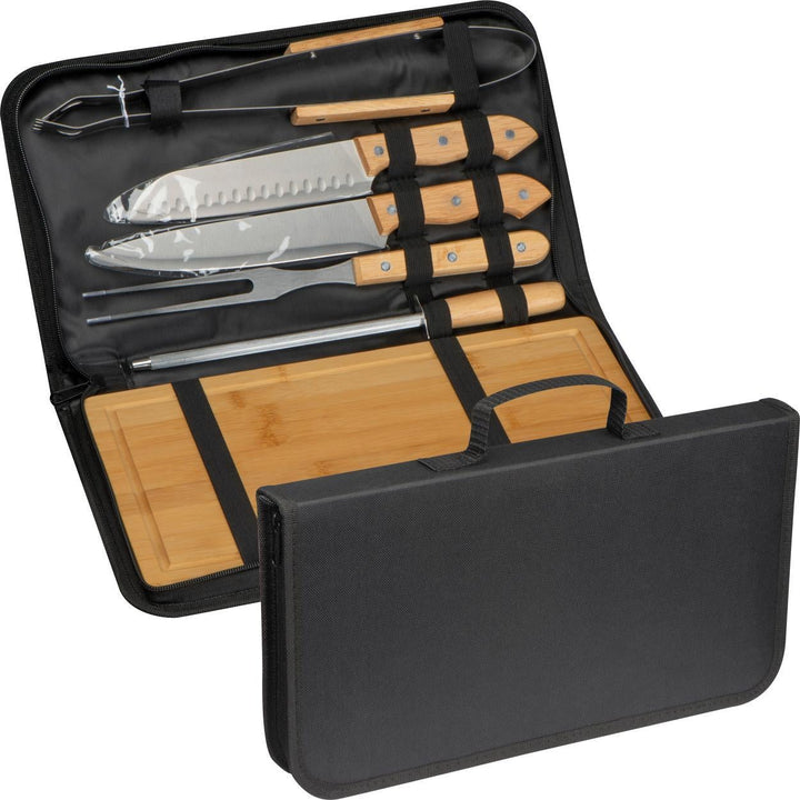 Barbeque set in etui met rits bedrukken