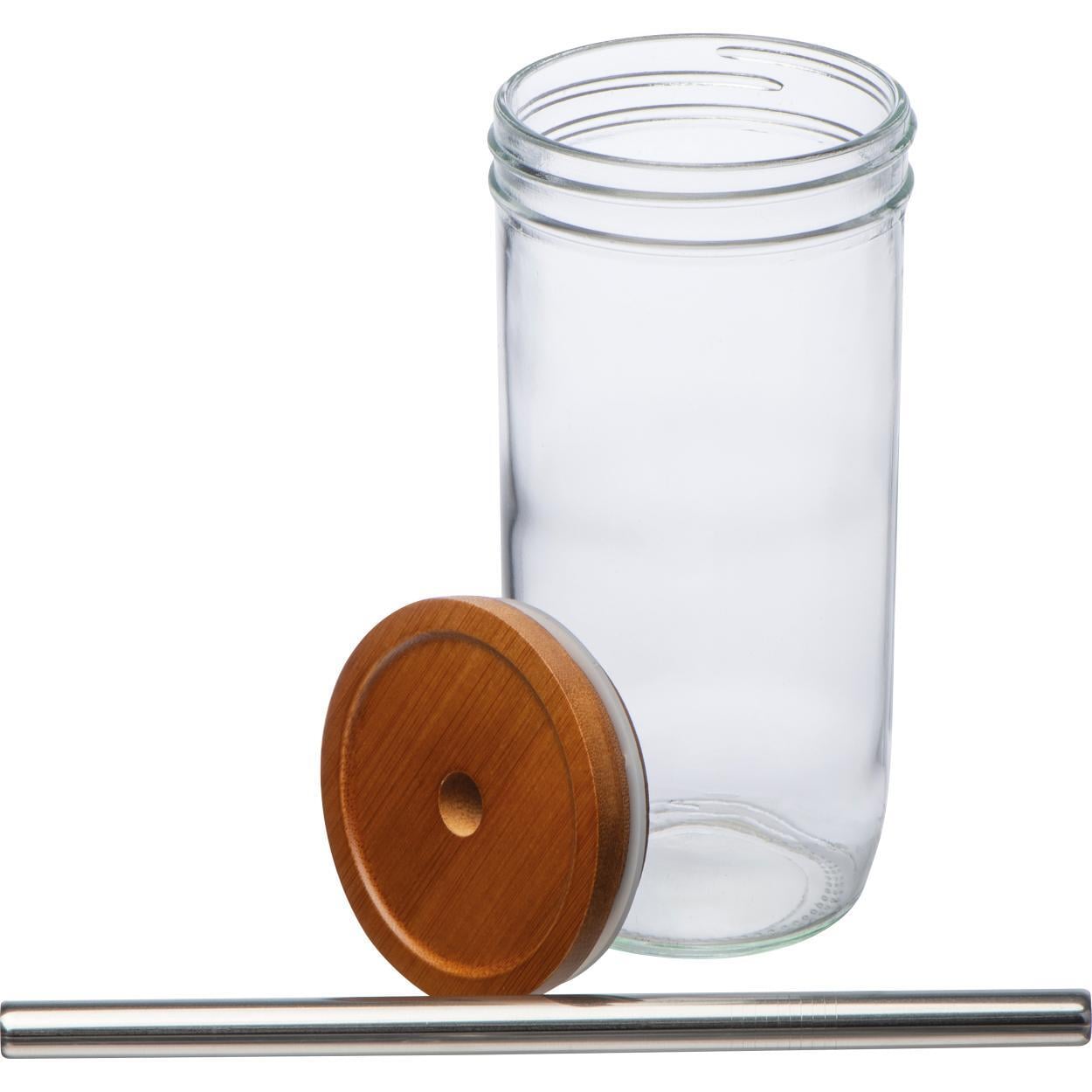 Drinkglas met bamboe deksel en rietje sample