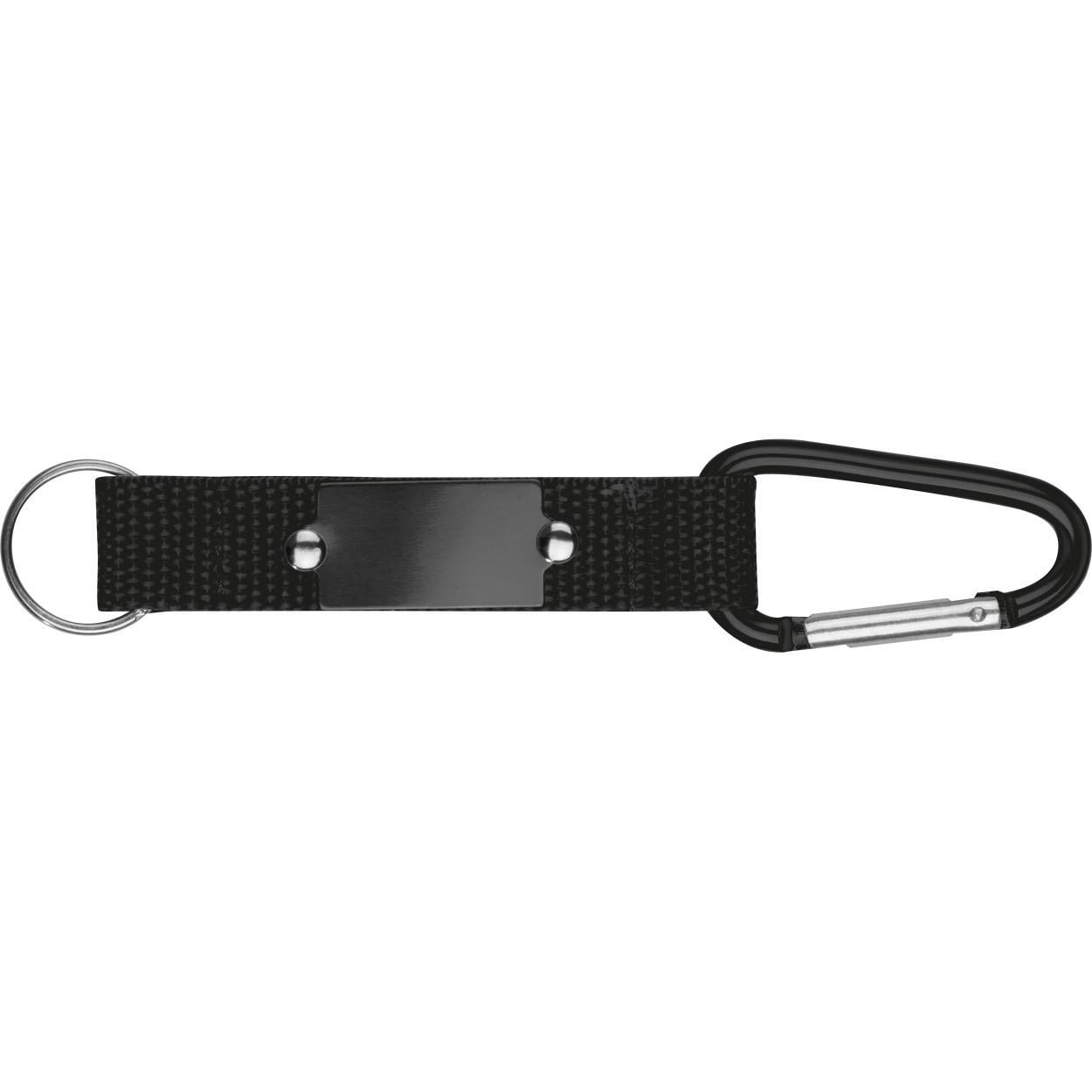 Sleutelhanger met karabijnhaak en metalen plaatje rood Graveren 11418