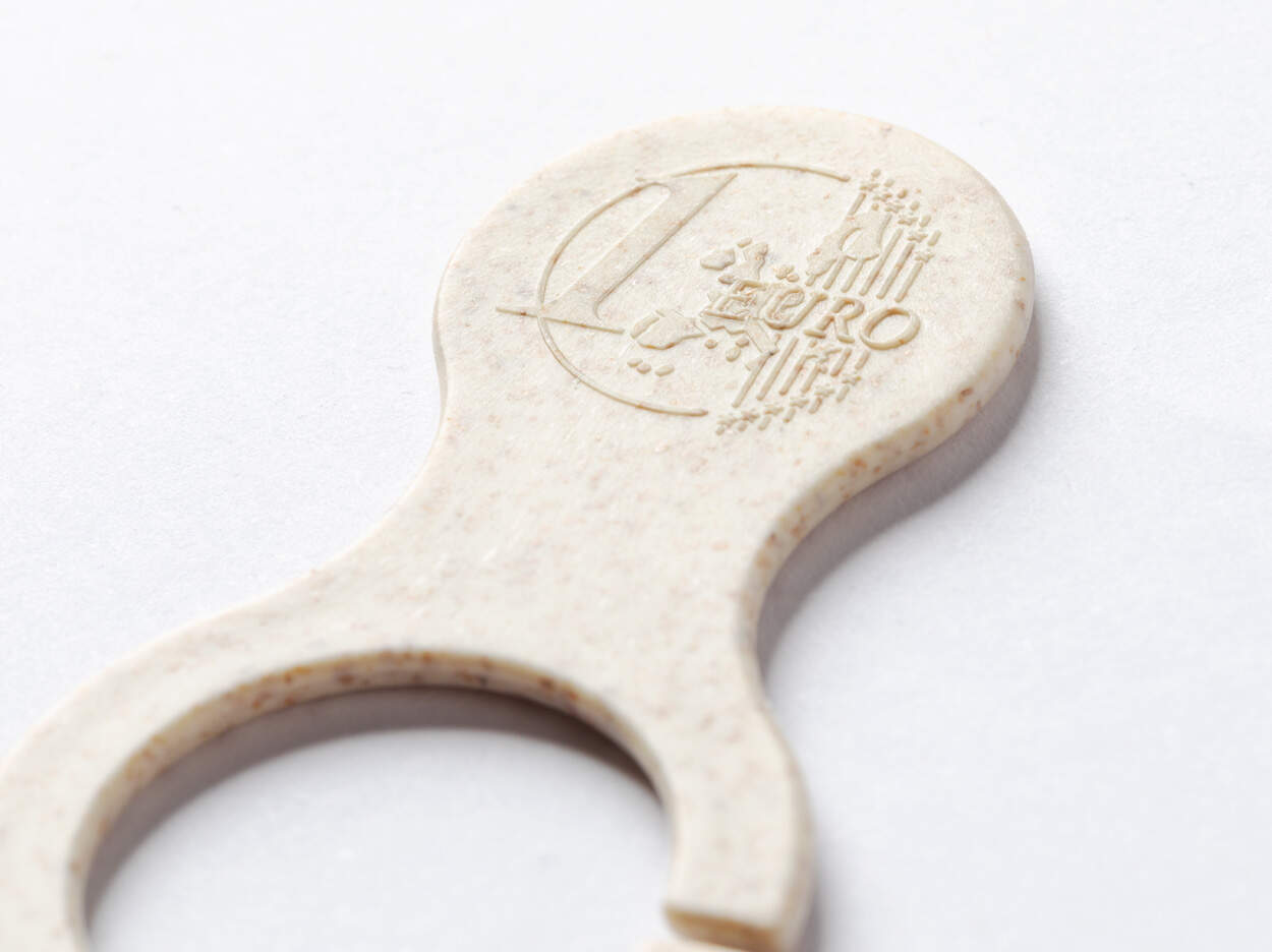 winkelwagen muntje Mecril beige Graveren 13368