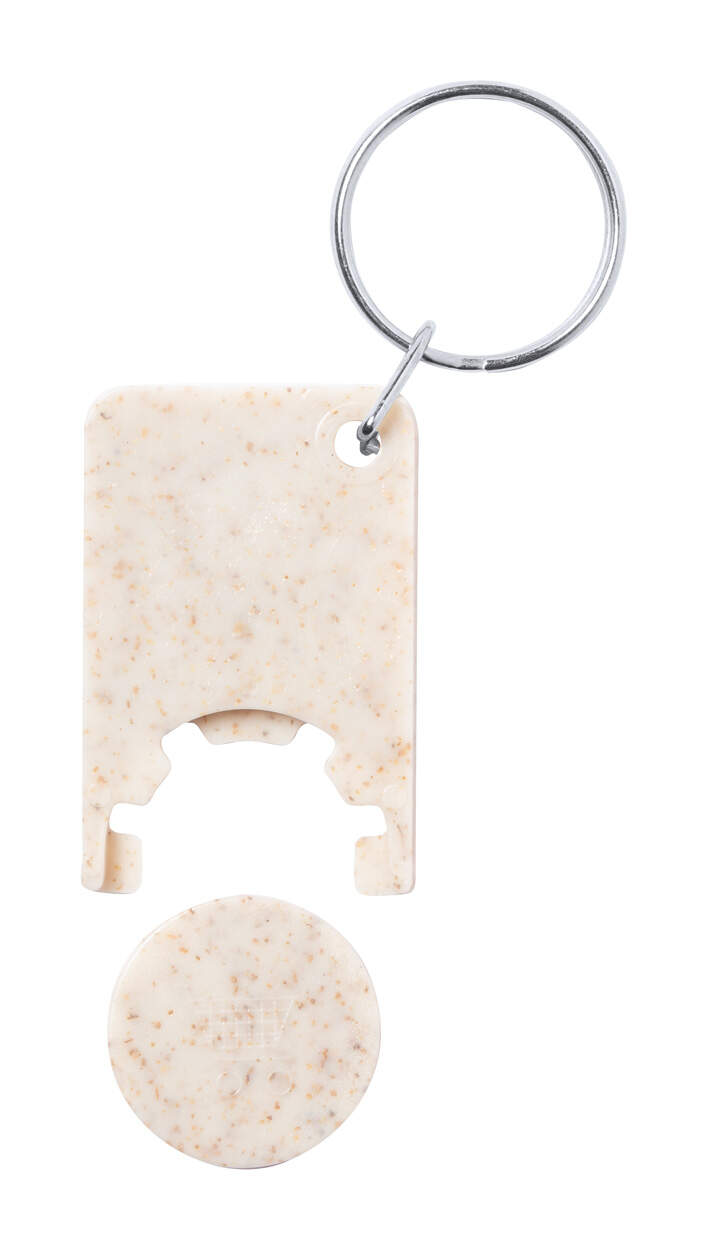 winkelwagenmuntje sleutelhanger Prook beige Graveren 13385