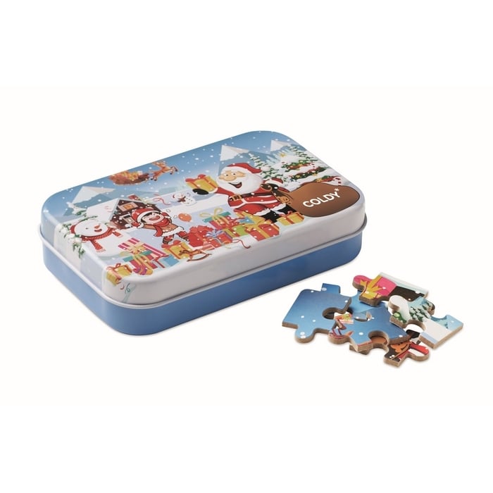 Houten kerstpuzzel in blik sample