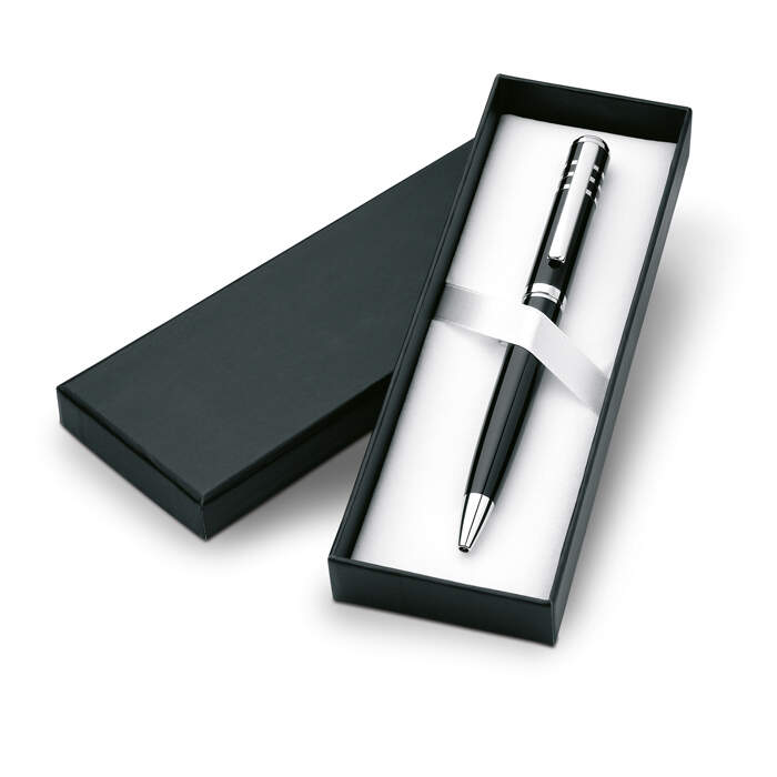Balpen in geschenkverpakking in zwart of zilver   sample