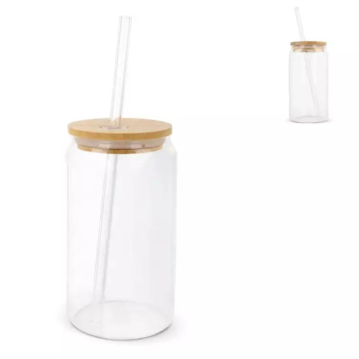 Glas met bamboe deksel & rietje sample