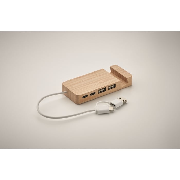Bamboe USB hub 4 poorten sample