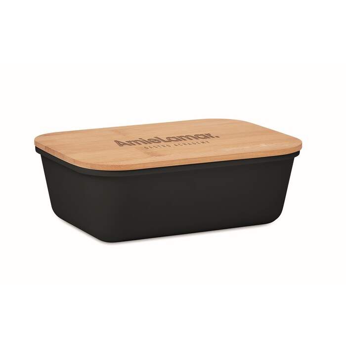 Lunchbox met bamboe deksel zwart onbedrukt 7287
