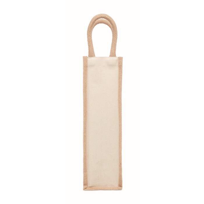 Jute wijntas voor 1 fles beige 2 kleuren zd 5685