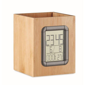 Bamboe pennenbak met LCD klok bedrukken